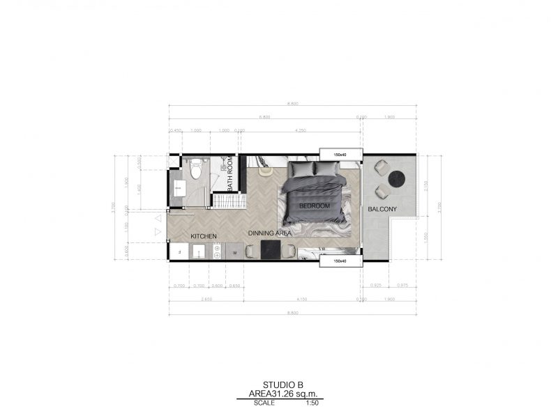 Студия B 31.26 кв.м.
