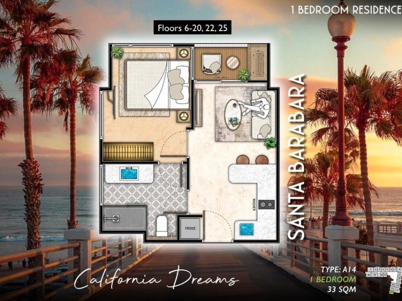 Type A14 1 bed 33 sqm