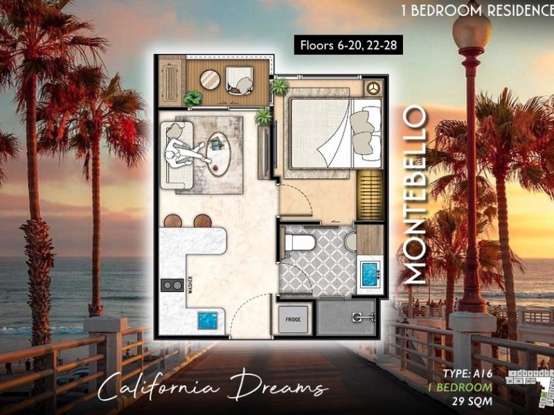Type A16 1 bed 29 sqm