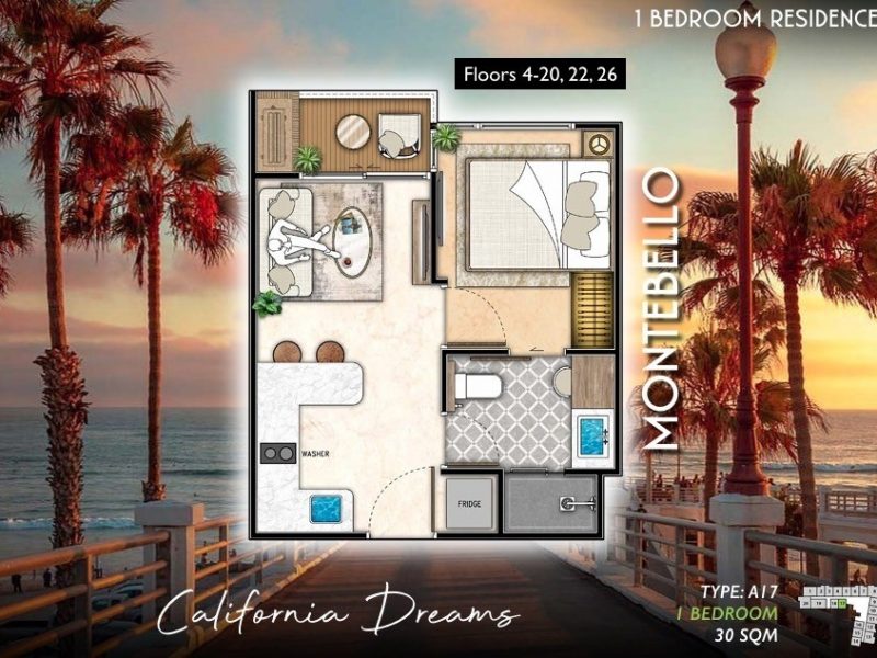 Type A17 1 bed 30 sqm