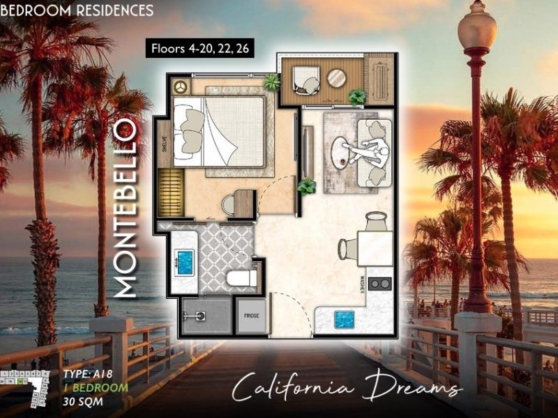 Type A18 1 bed 30 sqm