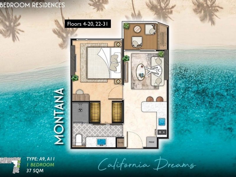 Type A9, A11 1 bed 37 sqm